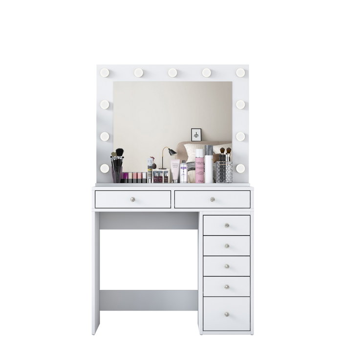 Hanah Home Mesa de Maquillaje Blanca con 11 Bombillas Hanah Home Mesa de Maquillaje Blanca con 11 Bombillas